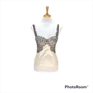 Guess Lace trim sweetheart neck bustier ivory and black size M gently worn; EUC